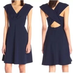 Betsey Johnson Navy Blue Sleeveless Crisscross Fit & Flare Dress Womens 4 (1345)